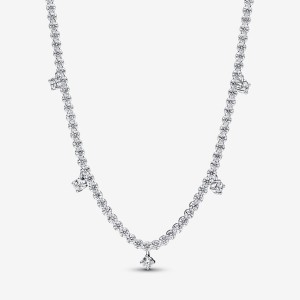 Pandora Sparkling Drop Collier Chain Necklaces Sterling Silver | 659-GXCYLN