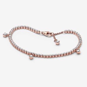 Pandora Sparkling Drops Tennis Non-charm Bracelets Rose Gold Plated | 182-NCVTRK