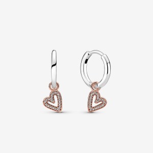 Pandora Sparkling Freehand Heart Hoop Earrings Two-tone | 803-OHBDYX