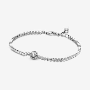 Pandora Sparkling Halo Tennis Non-charm Bracelets Sterling Silver | 718-SGOVFK