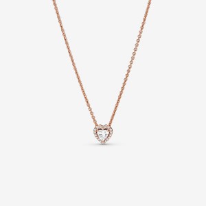 Pandora Sparkling Heart Collier Pendant Necklaces Rose Gold Plated | 523-ANLPZH