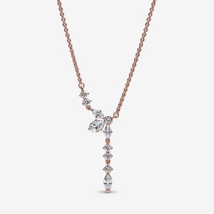 Pandora Sparkling Herbarium Cluster Drop Collier Chain Necklaces Rose Gold Plated | 321-VBUTZM