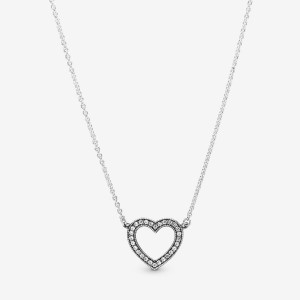 Pandora Sparkling Open Heart Chain Necklaces Sterling Silver | 518-YKZBJG