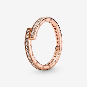 Pandora Sparkling Overlapping Stackable Rings Rose Gold Plated | 048-CFHVQP