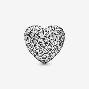 Pandora Sparkling Pattern Heart Single Stud Earrings Sterling Silver | 180-KMBZGP