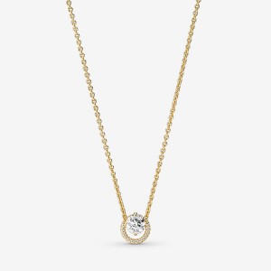 Pandora Sparkling Round Halo Collier Pendant Necklaces Gold Plated | 295-IRJEKQ