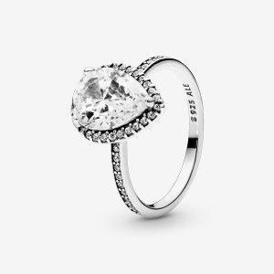 Pandora Sparkling Teardrop Halo Halo & Solitaire Rings Sterling Silver | 570-HFRKLZ