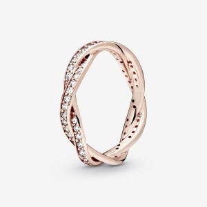 Pandora Sparkling Twisted Lines Band Rings Rose Gold Plated | 231-FDCRIA