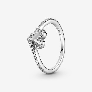 Pandora Sparkling Wishbone Heart & Promise Rings Sterling Silver | 758-RKXALU