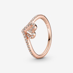 Pandora Sparkling Wishbone Heart & Promise Rings Rose Gold Plated | 615-HNAYQG