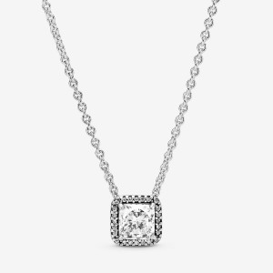 Pandora Square Sparkle Halo Chain Necklaces Sterling Silver | 971-XIVHET