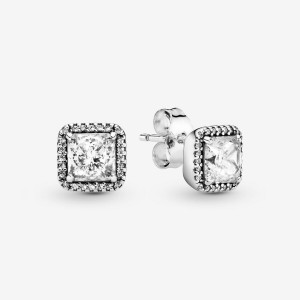 Pandora Square Sparkle Halos Stud Earrings Sterling Silver | 197-ENJXTK