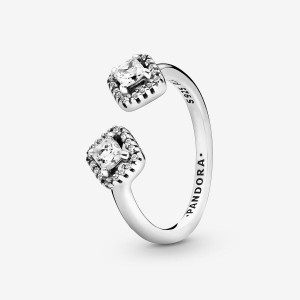 Pandora Square Sparkle Open Statement Rings Sterling Silver | 305-SEBOIL