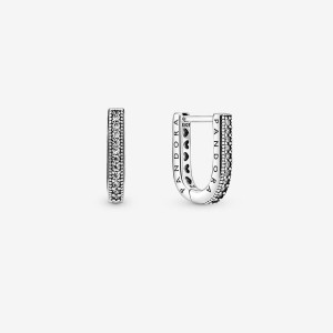 Pandora U-shaped Hoop Earrings Sterling Silver | 785-SWGUBD