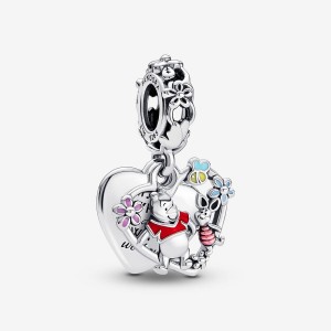 Pandora Winnie the Pooh & Piglet Double Dangle Dangle Charms Sterling Silver | 459-KNYHLZ