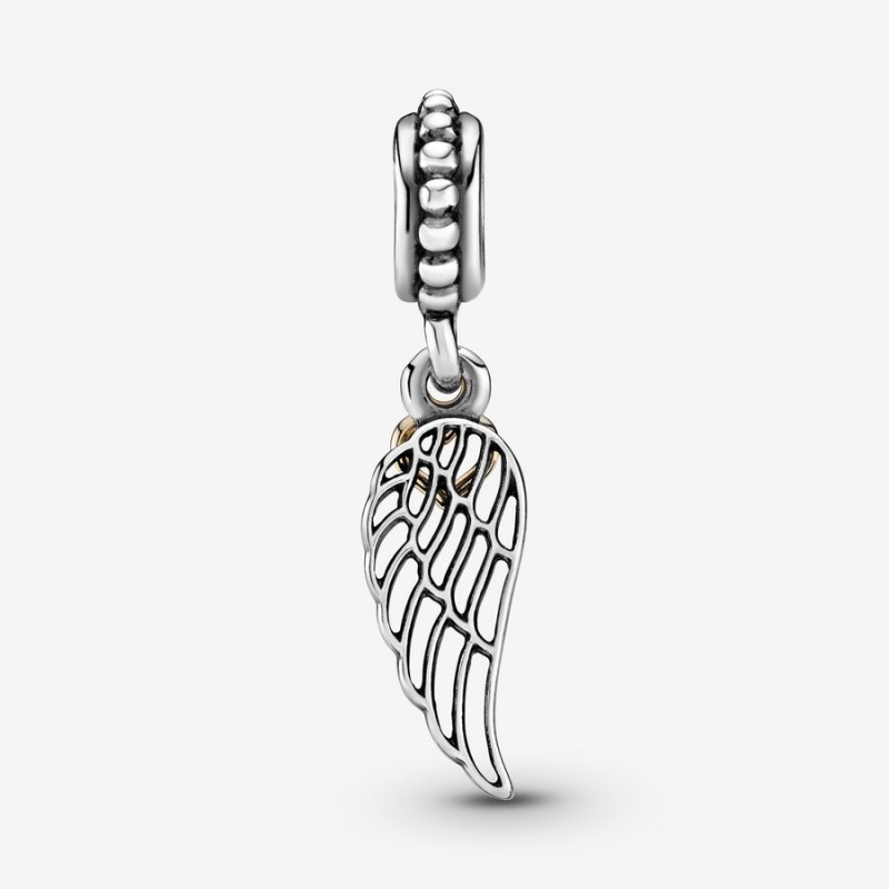 Pandora Angel Wing and Heart Dangle Dangle Charms Two-tone | 862-JPVITC