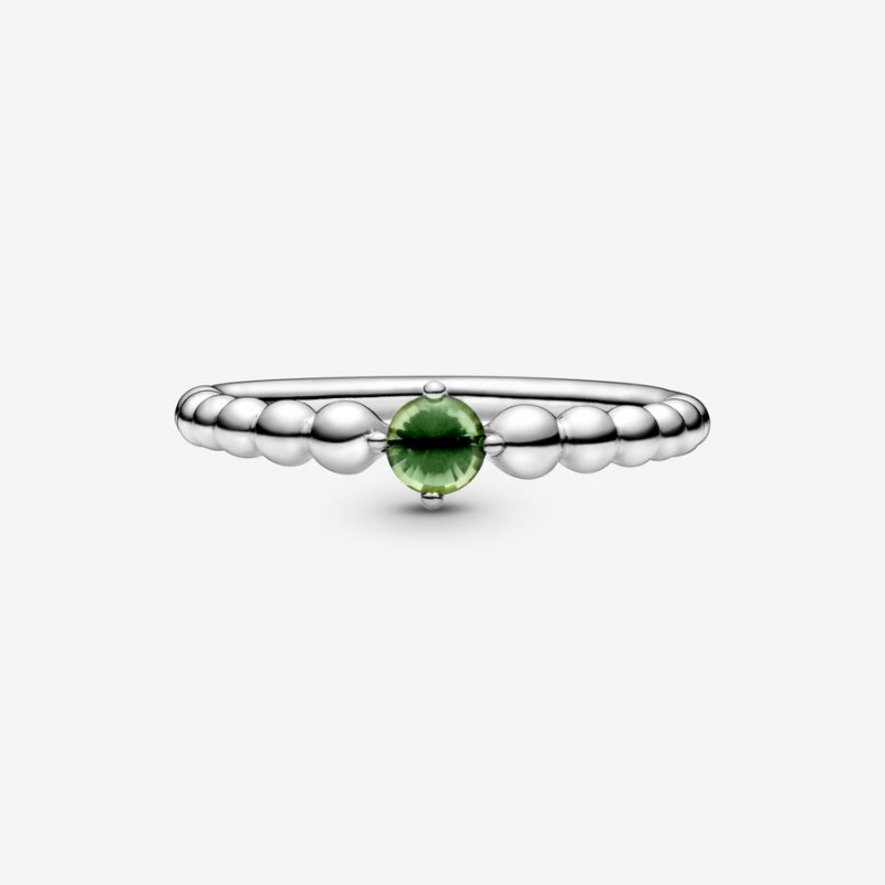 Pandora August Spring Green Beaded Birthstone Rings Sterling Silver | 625-LEZIYC