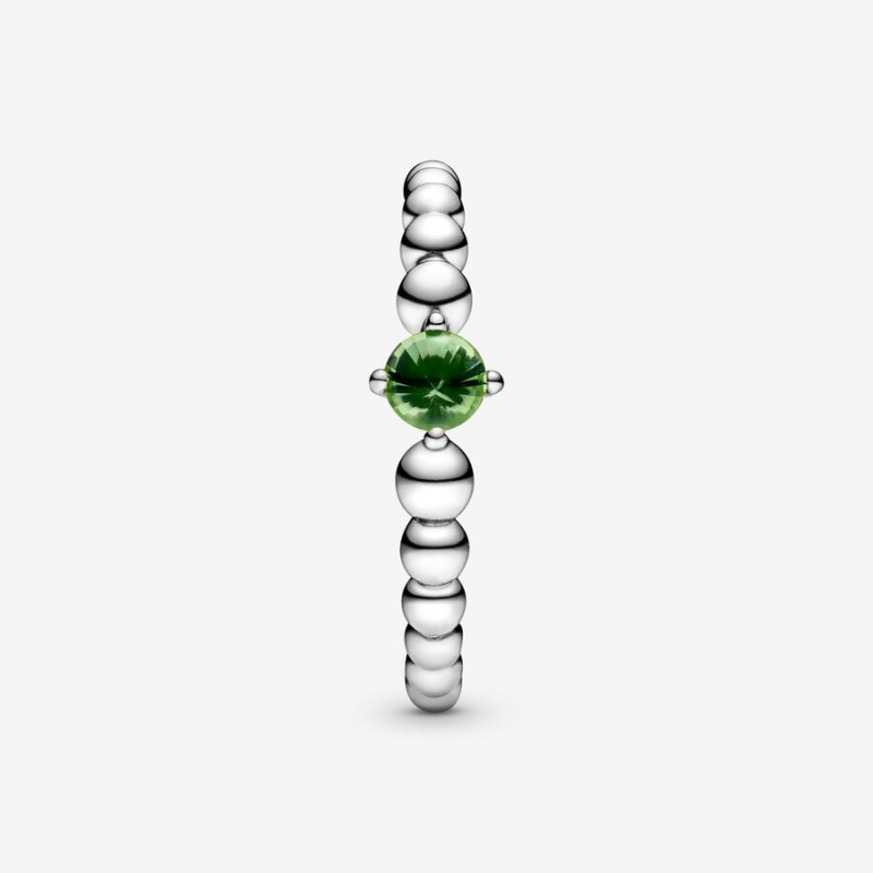 Pandora August Spring Green Beaded Birthstone Rings Sterling Silver | 625-LEZIYC