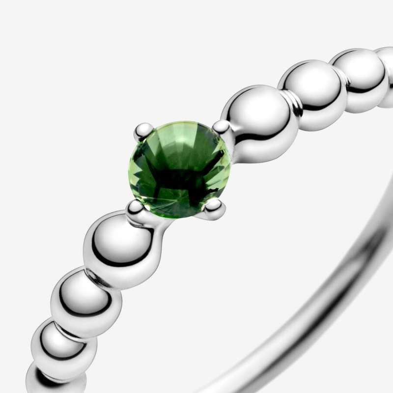 Pandora August Spring Green Beaded Birthstone Rings Sterling Silver | 625-LEZIYC