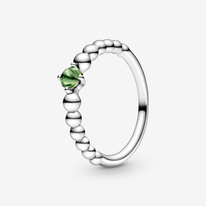 Pandora August Spring Green Beaded Birthstone Rings Sterling Silver | 625-LEZIYC