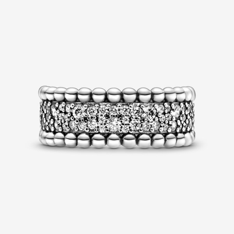 Pandora Beaded Pavé Band Rings Sterling Silver | 951-KSFLGD