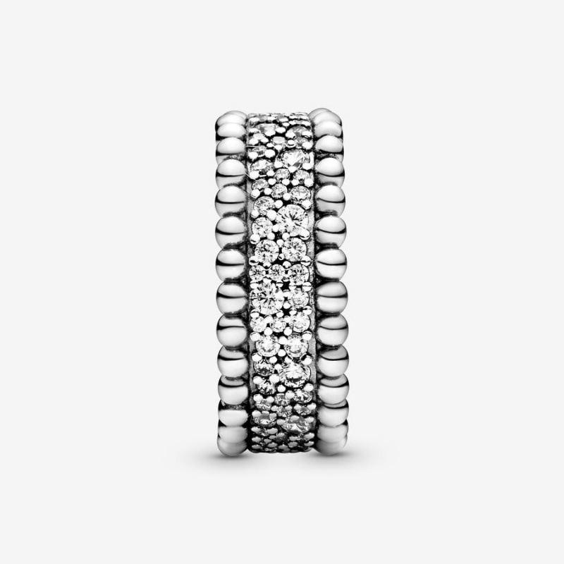 Pandora Beaded Pavé Band Rings Sterling Silver | 951-KSFLGD