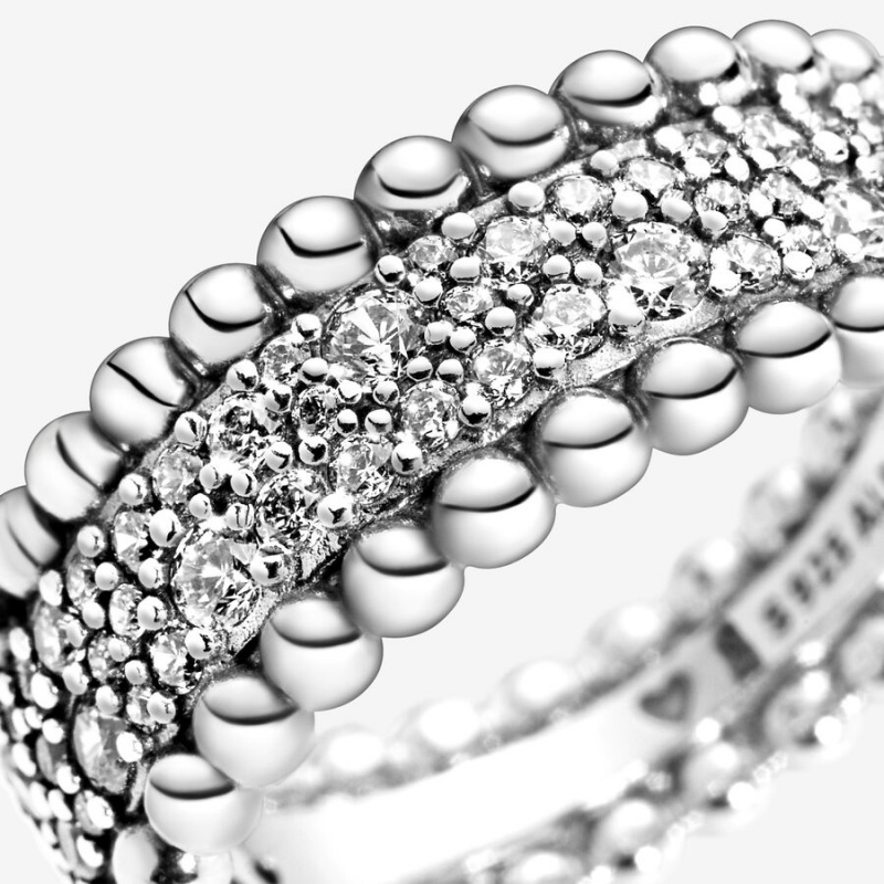 Pandora Beaded Pavé Band Rings Sterling Silver | 951-KSFLGD