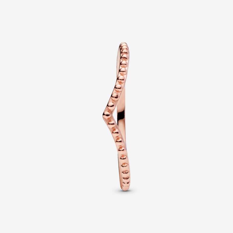 Pandora Beaded Wishbone Stackable Rings Rose Gold Plated | 958-MYDGRI