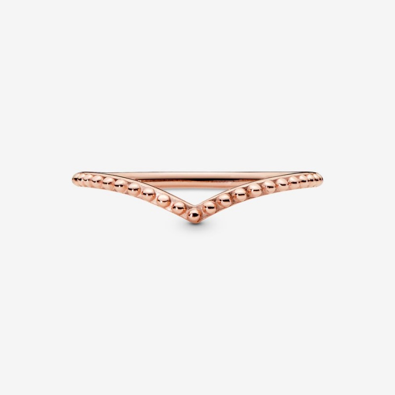 Pandora Beaded Wishbone Stackable Rings Rose Gold Plated | 958-MYDGRI