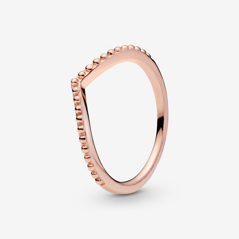 Pandora Beaded Wishbone Stackable Rings Rose Gold Plated | 958-MYDGRI