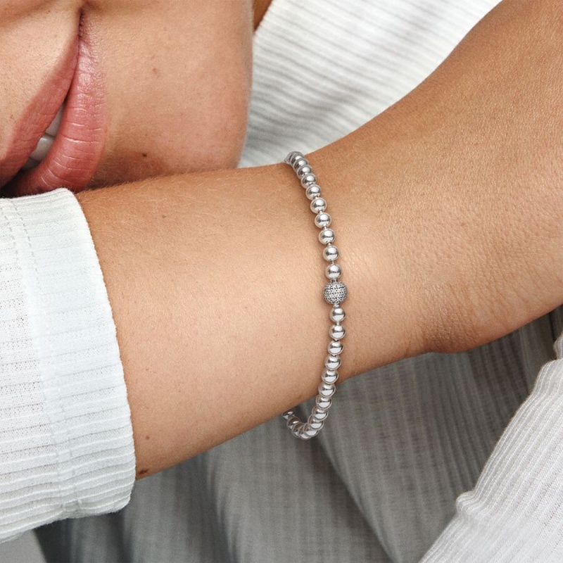 Pandora Beads & Pavé Chain Bracelets Sterling Silver | 081-QXLHZA