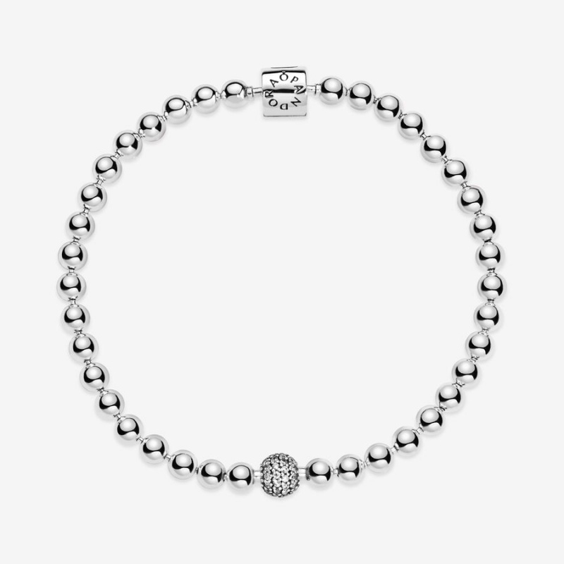 Pandora Beads & Pavé Chain Bracelets Sterling Silver | 081-QXLHZA