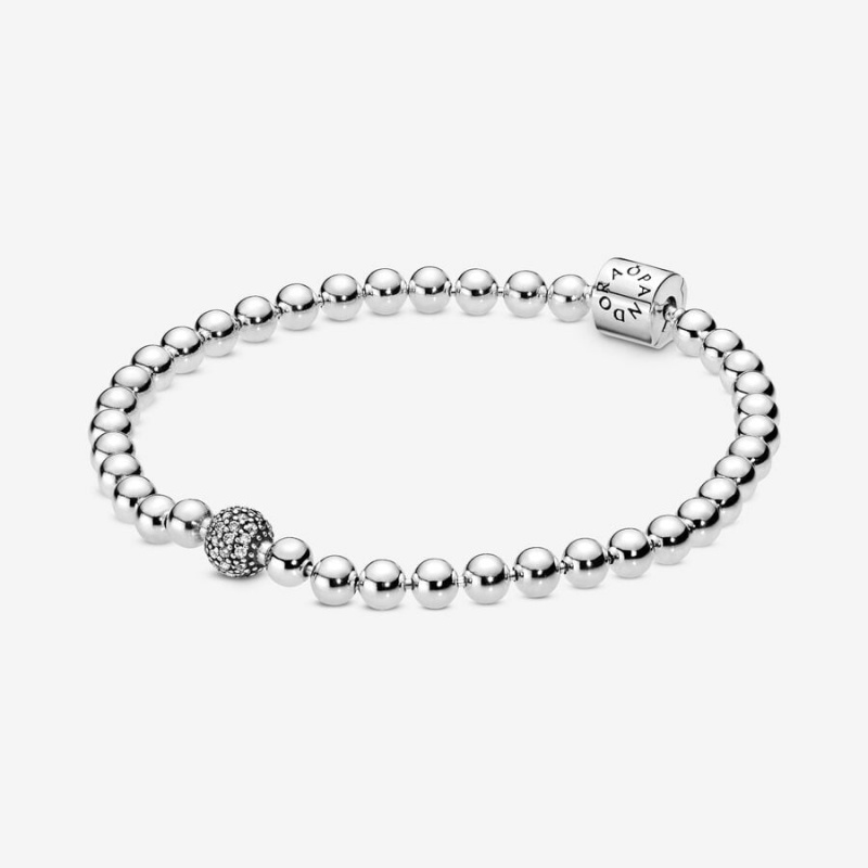 Pandora Beads & Pavé Chain Bracelets Sterling Silver | 081-QXLHZA