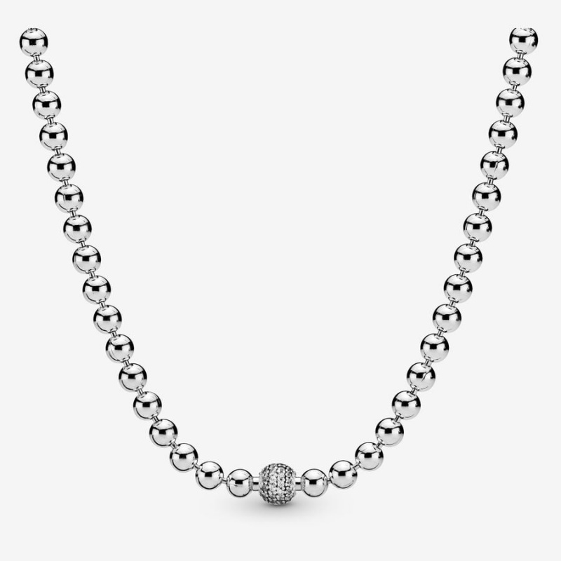 Pandora Beads & Pavé Pendant Necklaces Sterling Silver | 045-QBYIGH