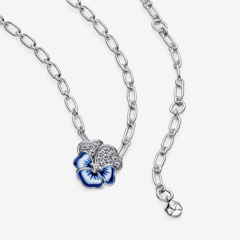 Pandora Blue Pansy Flower Pendant Necklaces Sterling Silver | 439-VFELXH