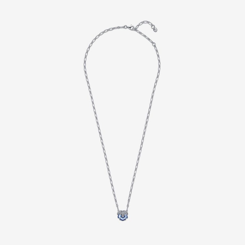 Pandora Blue Pansy Flower Pendant Necklaces Sterling Silver | 439-VFELXH