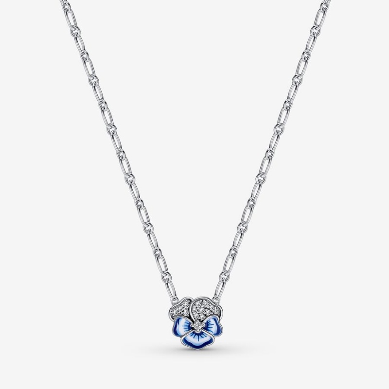 Pandora Blue Pansy Flower Pendant Necklaces Sterling Silver | 439-VFELXH