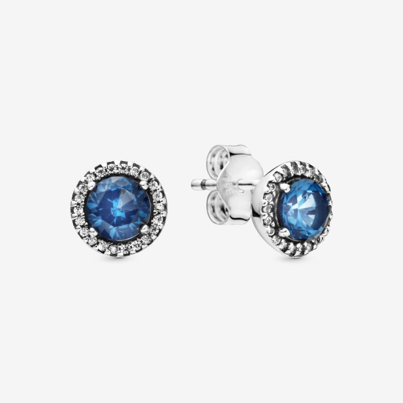 Pandora Blue Round Sparkles Stud Earrings Sterling Silver | 462-LQNPJI