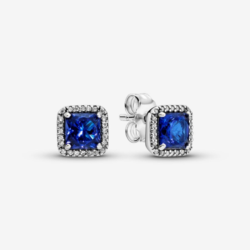 Pandora Blue Square Sparkle Halos Stud Earrings Sterling Silver | 246-HCKZPM