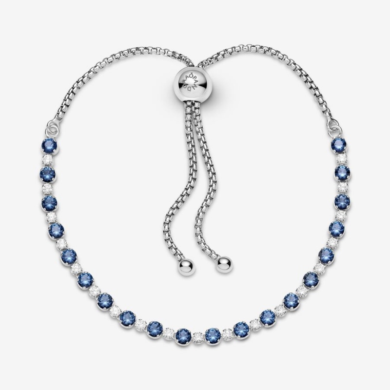 Pandora Blue and Clear Sparkle Slider Sliding Bracelets Sterling Silver | 451-CWGDNY