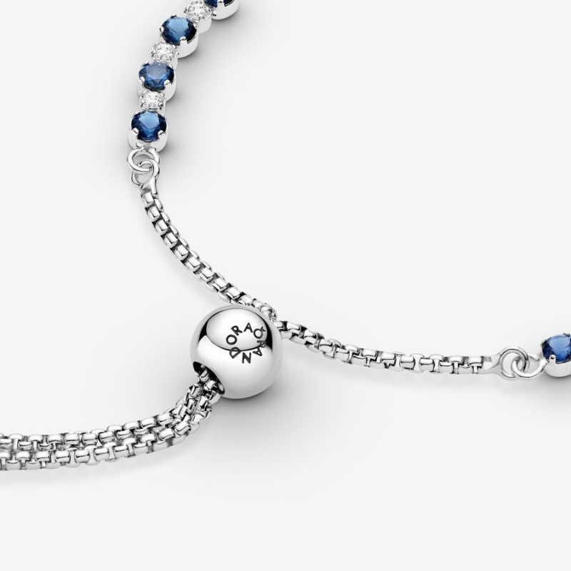 Pandora Blue and Clear Sparkle Slider Sliding Bracelets Sterling Silver | 451-CWGDNY