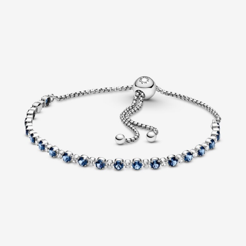 Pandora Blue and Clear Sparkle Slider Sliding Bracelets Sterling Silver | 451-CWGDNY