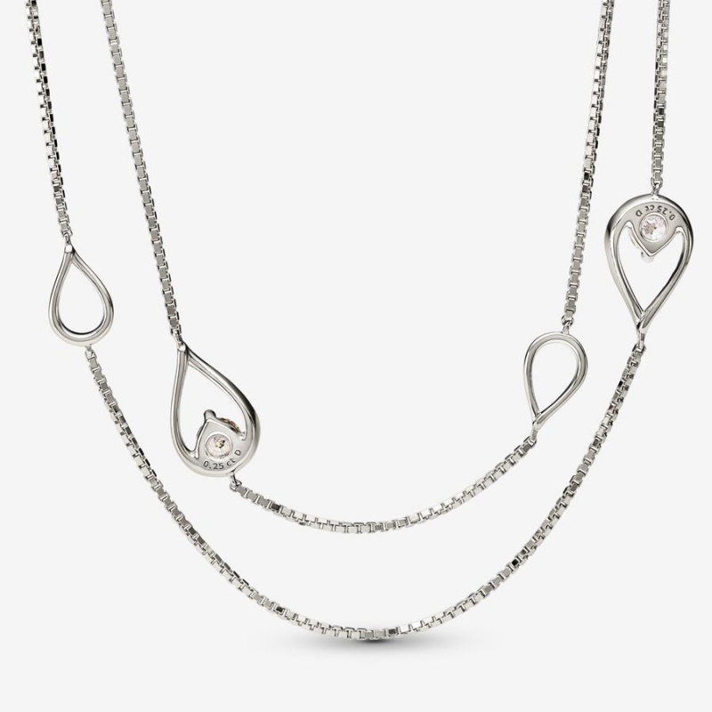 Pandora Brilliance Lab-created 0.50 ct tw Diamond Long Lab-Created Diamond Necklaces White Gold | 720-YWTQNH