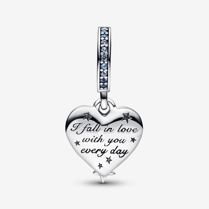 Pandora Celestial Shooting Star Heart Double Dangle Dangle Charms Sterling Silver | 209-DFMOVG