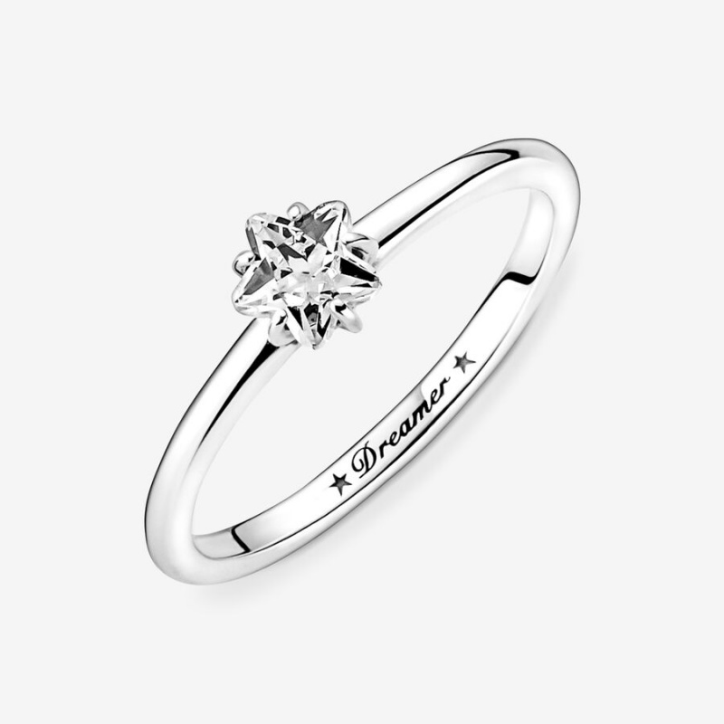 Pandora Celestial Sparkling Star Solitaire Halo & Solitaire Rings Sterling Silver | 708-MXCAJH