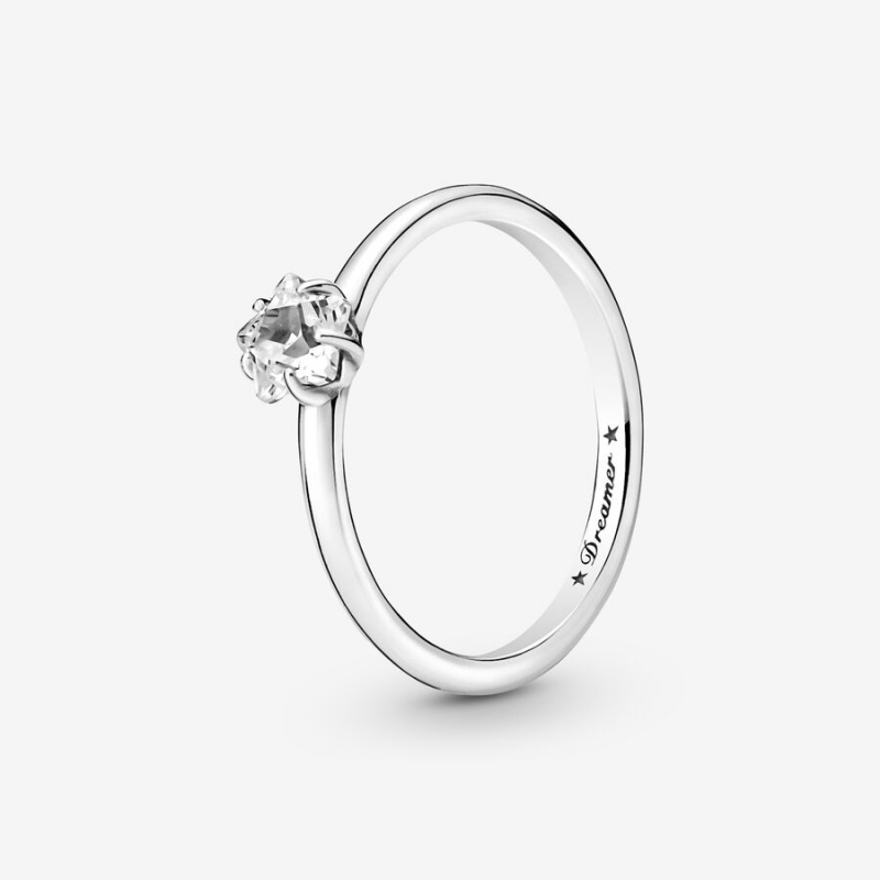 Pandora Celestial Sparkling Star Solitaire Halo & Solitaire Rings Sterling Silver | 708-MXCAJH