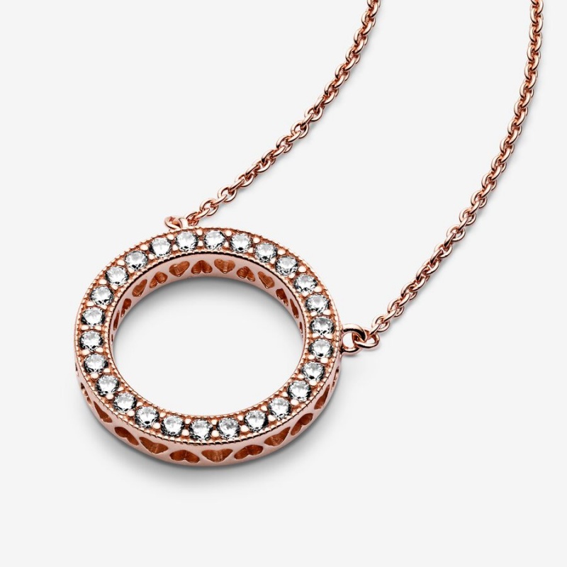 Pandora Circle of Sparkle Chain Necklaces Rose Gold Plated | 983-LSKRNW