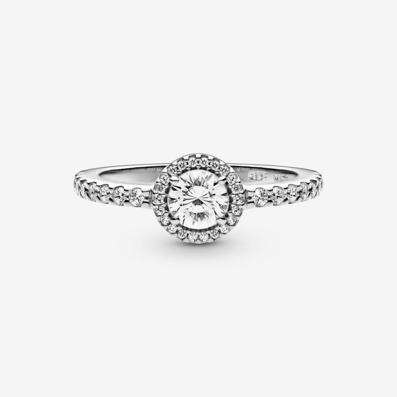 Pandora Classic Sparkle Halo Halo & Solitaire Rings Sterling Silver | 536-ZKFQRX