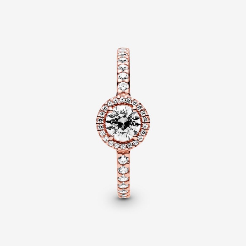 Pandora Classic Sparkle Halo Halo & Solitaire Rings Rose Gold Plated | 604-SBQECJ