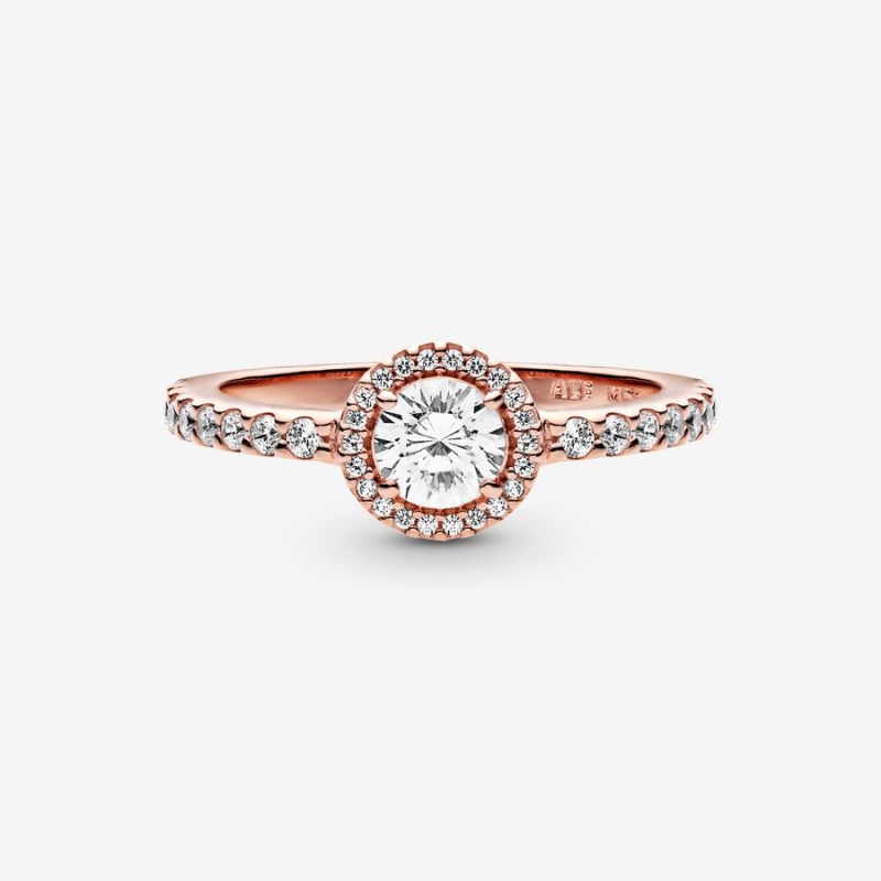 Pandora Classic Sparkle Halo Halo & Solitaire Rings Rose Gold Plated | 604-SBQECJ